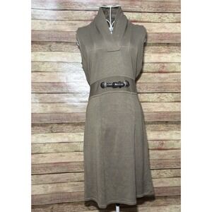 Calvin Klein Tan Knit Shawl Collar Buckle A-Line Dress No Sleeve Knee M
